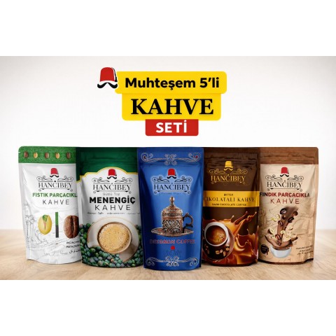 “Hancıbey 5’li karışık kahve seti 150 gr hediyelik paketler”